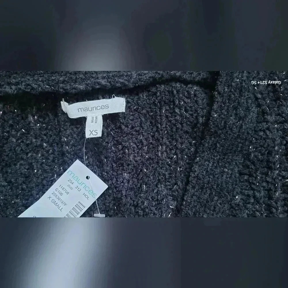 NWT Maurices Solid Metallic button-down cardigan, Black, Womens oversided XS - Picture 11 of 11